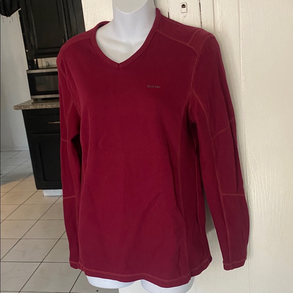 Calvin Klein Burgundy V-Neck Long Sleeve